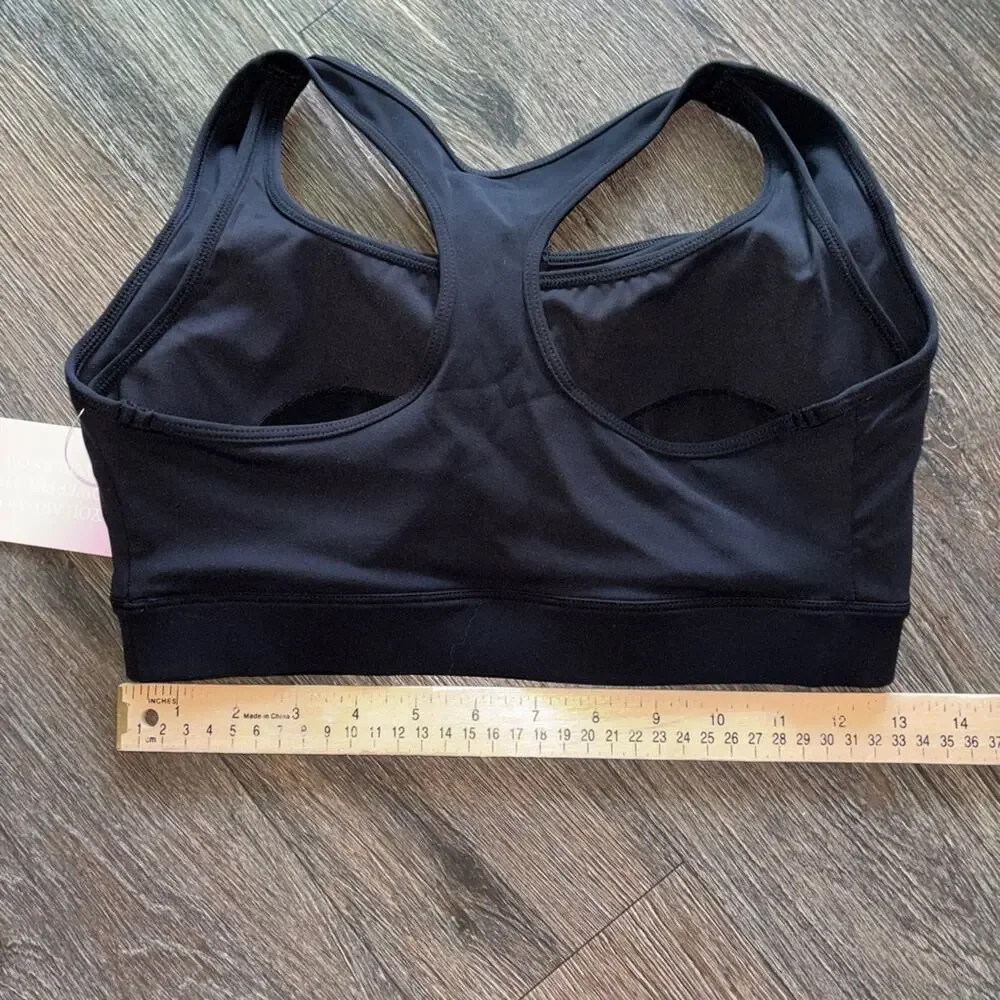 Poshdivah new size small Black Front zip Sports Bra